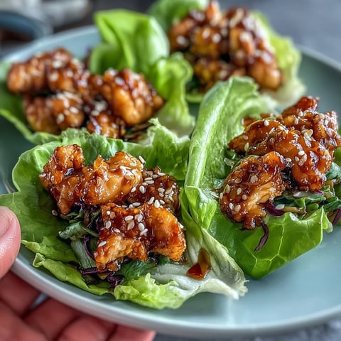 Crispy, savory chicken potsticker filling served in fresh butter lettuce leaves with colorful veggies and sesame seeds.  