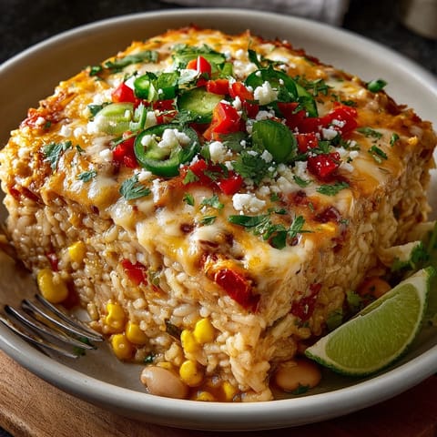 Steaming bowl of One-Pot Creamy Enchilada White Beans & Rice topped with cheese and cilantro.