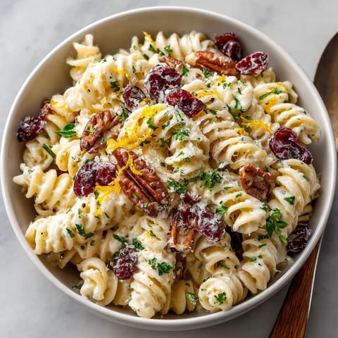 Tangy cranberries swirl in creamy sauce over the Thanksgiving Cranberry Cream Cheese Pasta.
