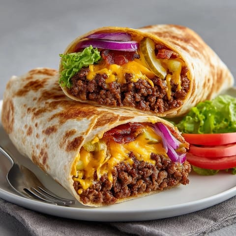 Golden-brown Pickle-Stuffed Bacon Cheeseburger Wraps, a delicious blend of classic flavors perfect for serving.
