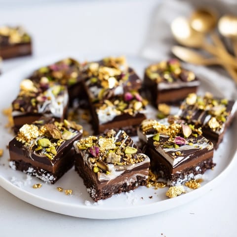 Indulge in luxurious chocolate bar inspired creations topped with rose petals.  