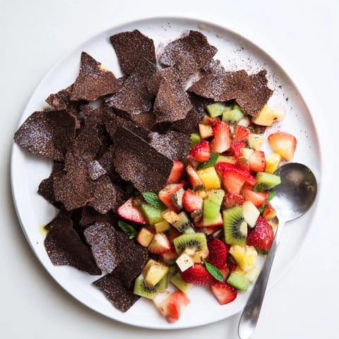 Delicious Dessert Chips & Salsa with a vibrant fruit mix and crispy edges.  