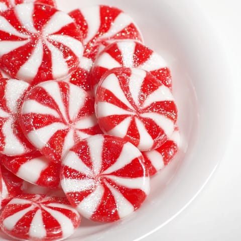 Shiny, freshly-baked Express Peppermint Candy Bows glistening with edible glitter, ready to be enjoyed.