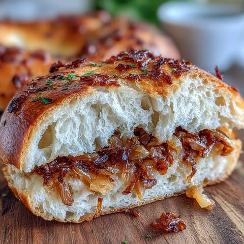 Golden sourdough onion bagels topped with sweet, caramelized onions and baked to chewy perfection.