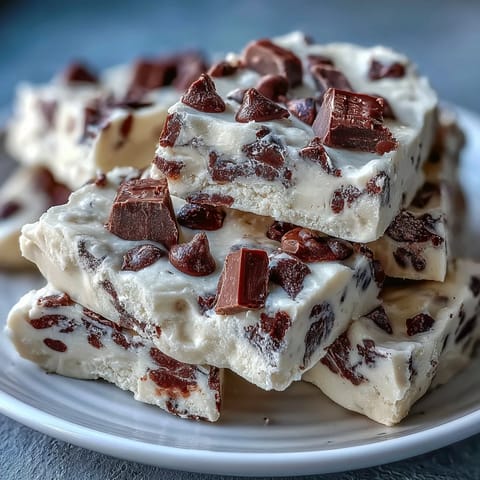 Creamy Greek yogurt and cottage cheese bark swirled with cookie dough flavor and mini chocolate chips, frozen into a high-protein treat.