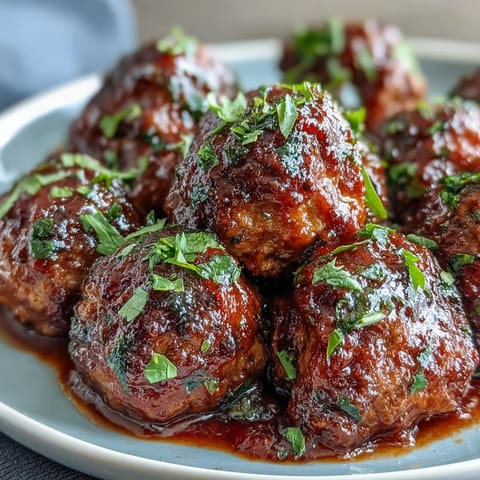 Slow cooker meatballs in rich tomato sauce, juicy and tender, served with toothpicks for easy party appetizers.  