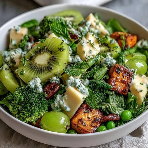 Vibrant St. Patrick's Day green food board featuring crisp vegetables, creamy dips, and festive candies for sharing.  