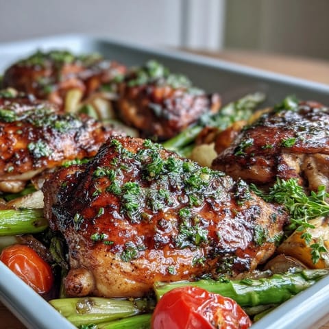 Healthy Easy Sheet Pan Chicken with Spring Veggies roasted to golden perfection on a single pan, featuring tender chicken and vibrant seasonal vegetables.