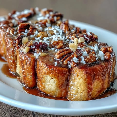 Warm Mexican capirotada with toasted bread, piloncillo syrup, raisins, and melted cheese, baked until golden and bubbling.