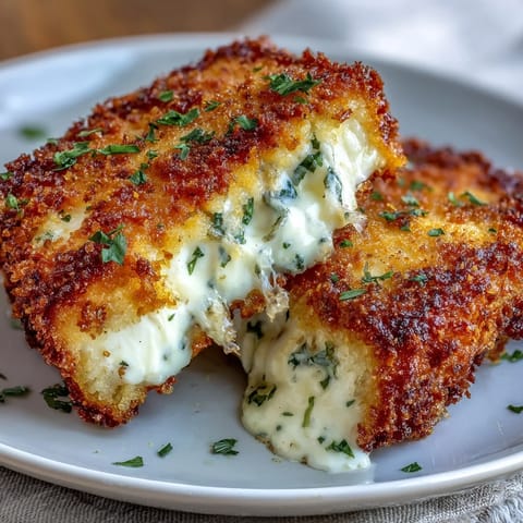 Crispy panko-crusted feta cheese, baked golden and drizzled with honey and fresh herbs, served warm as a Mediterranean appetizer.