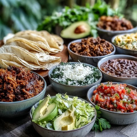 Guests building delicious tacos at an interactive DIY Taco Bar for Outdoor BBQ.