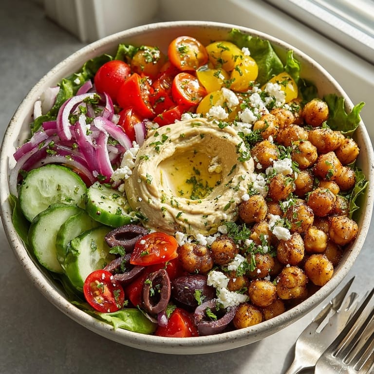 This image of Mediterranean Chickpea Bowls shows a vibrant, healthy meal ready for a flavorful bite.