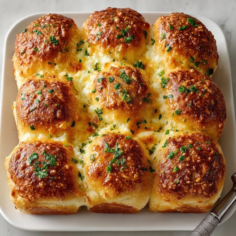 Cheesy Garlic Pull-Apart Dinner Rolls stacked in a baking dish, warm and melty, ready to share.