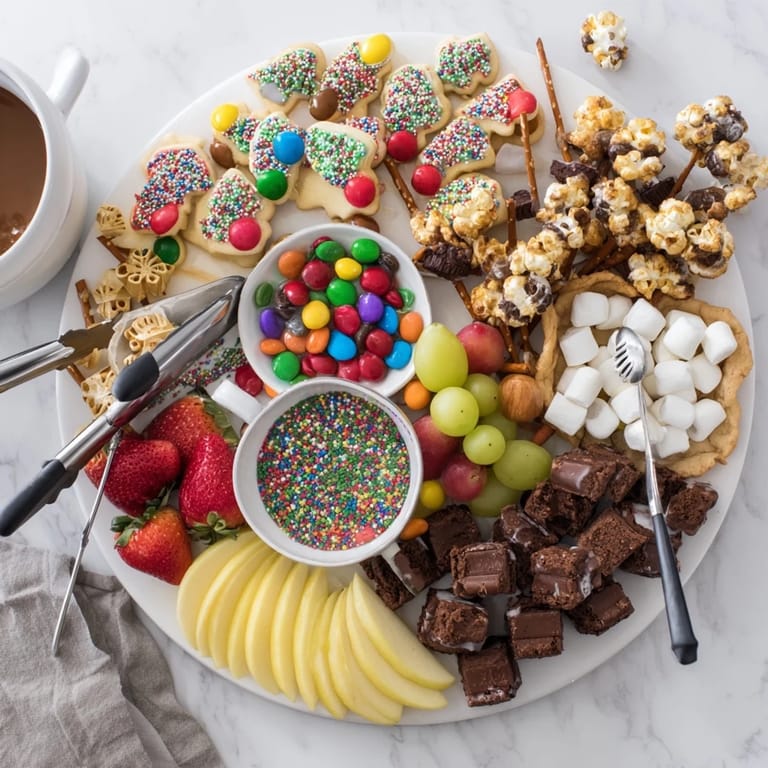 Indulgent dessert boards showcasing holiday snacks and vibrant fruit arrangements.