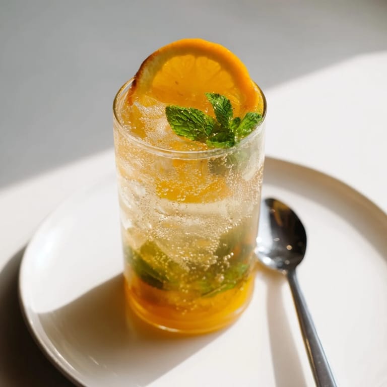Light and fizzy probiotic soda mocktail showcasing bright orange and lime juice, perfect for sipping.