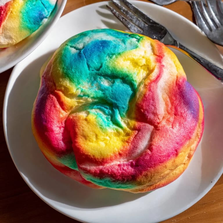 Brightly colored Cloud Bread Rainbow Version, offering a light, sweet treat for all ages.  