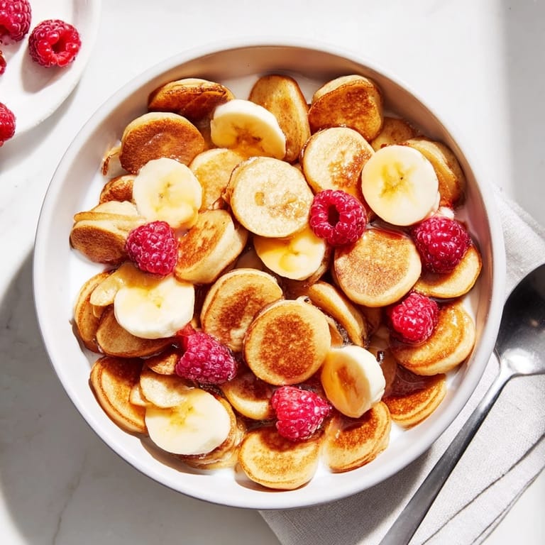 Delicious bite-sized mini pancake cereal, crispy and fluffy, perfect for breakfast!  