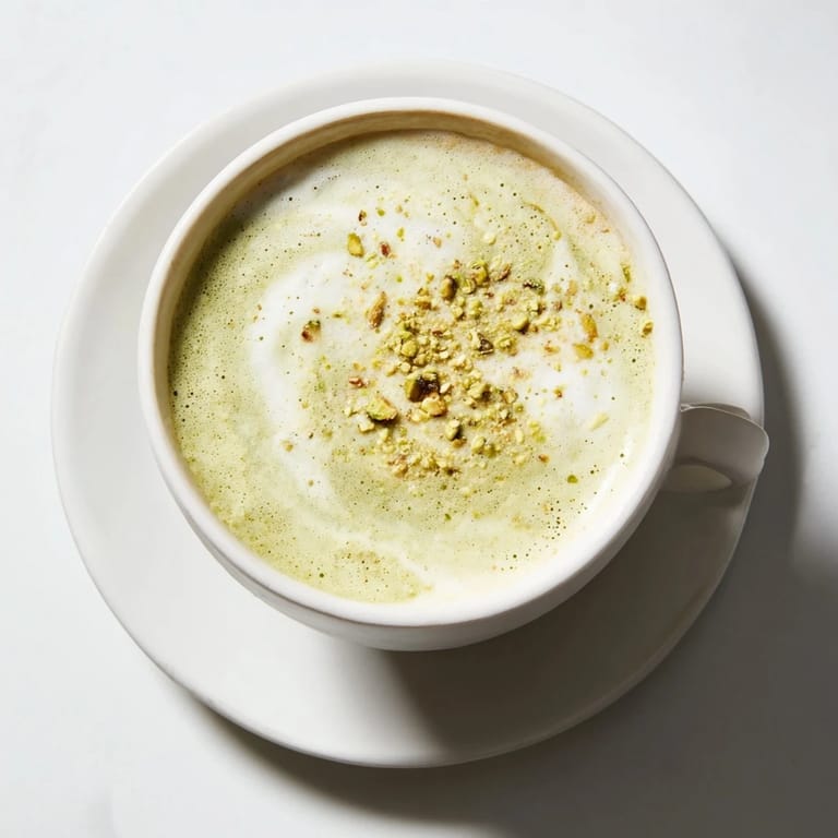 Nutrient-rich pistachio milk latte served warm, ideal for cozy mornings or afternoons.