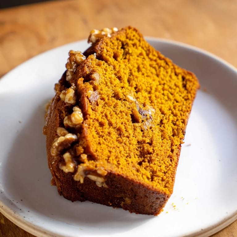Homemade pumpkin bread loaf, perfectly browned and aromatic, ready to enjoy with a generous pat of butter.