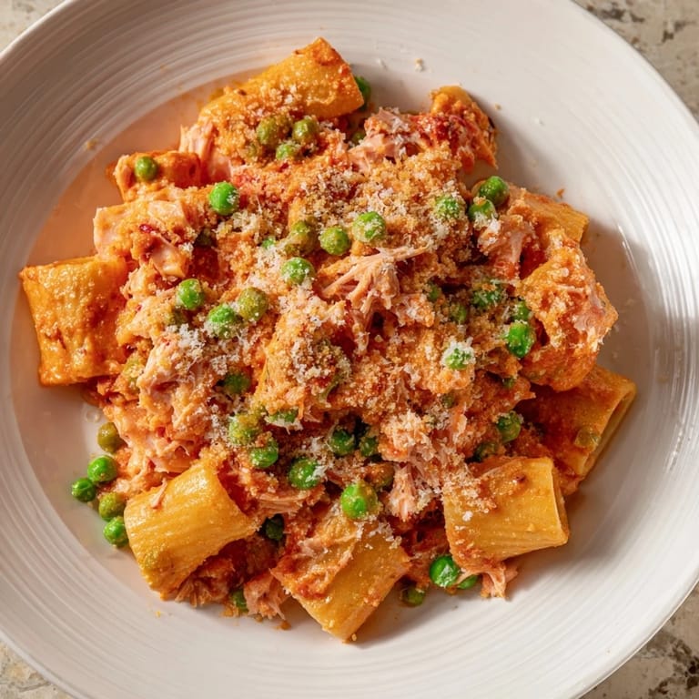 A steaming, creamy Tuna Pasta Bake, filled with tuna, vegetables, and a rich, cheesy sauce.