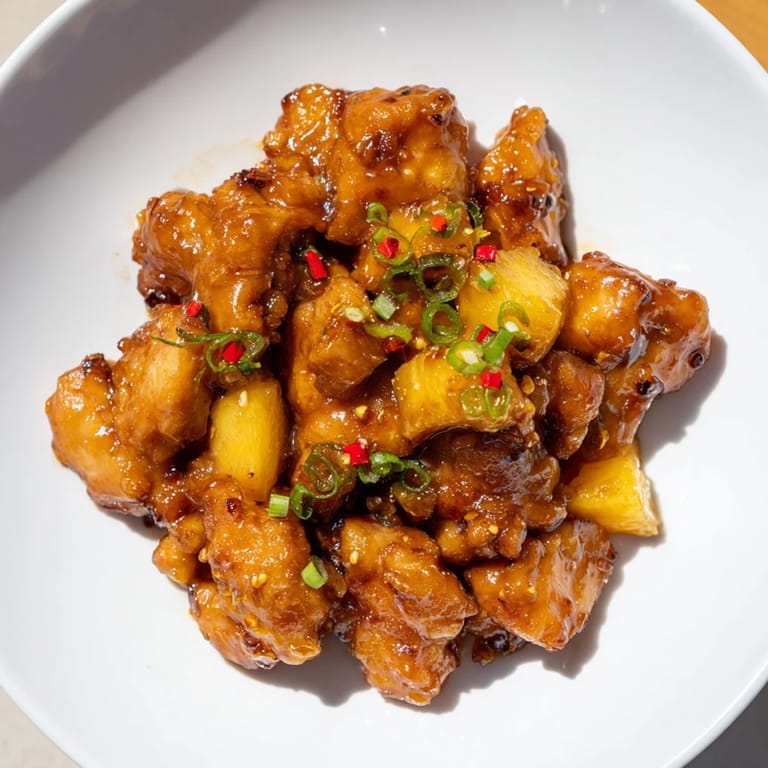 Vibrant image of Brown Sugar Pineapple Chicken, showcasing the sticky, caramelized glaze and tropical flavors.
