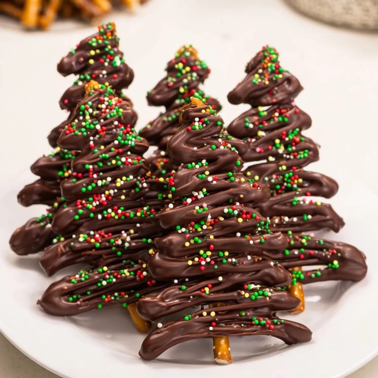 Melted chocolate drizzled into festive Express Chocolate Christmas Trees, ready for sprinkles and enjoyment.