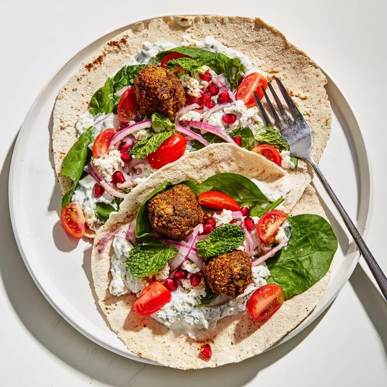 Crispy falafel nestled into wraps with creamy tzatziki, forming a Christmas wreath for the Festive Falafel.