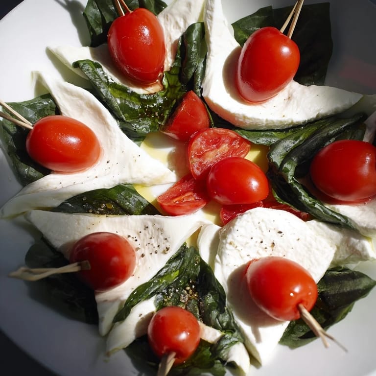 These festive Caprese skewers showcase star-shaped mozzarella, perfect for your next appetizer with basil.