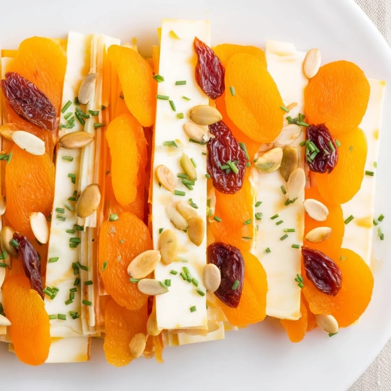 Imagine the Serengeti Sunset: sweet apricots and Gouda cheese create a beautiful appetizer presentation.