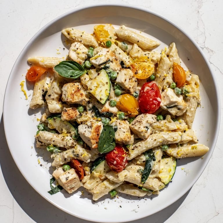 This Last Bite Chicken Pasta showcases creamy sauce, perfectly cooked pasta, and fresh basil garnish.