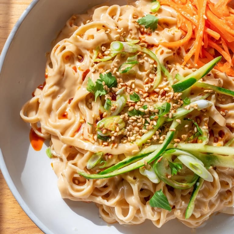 These refreshing cold sesame noodles feature a rich sesame sauce, perfect for a light lunch.