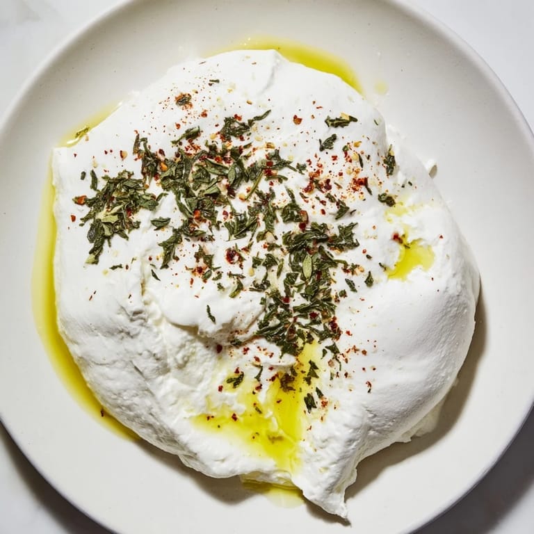 A close-up of thick, tangy Levantine labneh, beautifully presented and perfect for dipping vegetables.