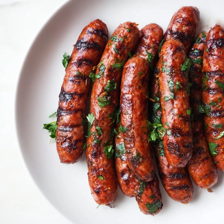 Close-up of vibrant Tunisian Merguez sausage, with visible spices and hints of fresh herbs, perfect for couscous.