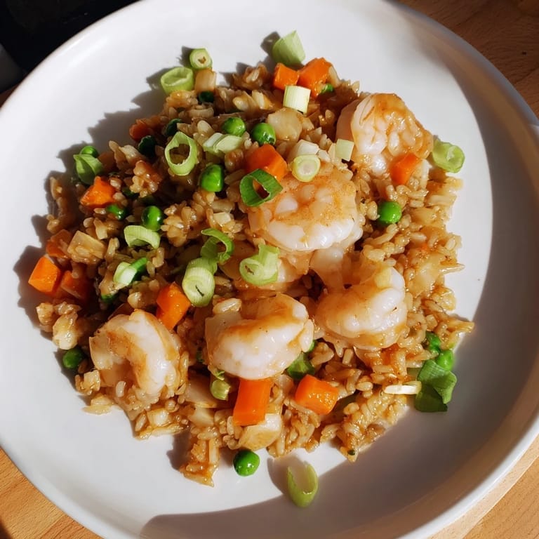 Steaming bowl of delicious shrimp garlic fried rice, perfect for a quick and flavorful dinner.