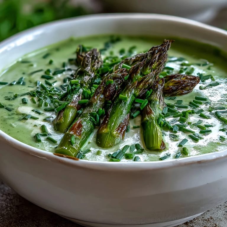 Creamy fresh asparagus soup, perfect served warm with crusty bread.
