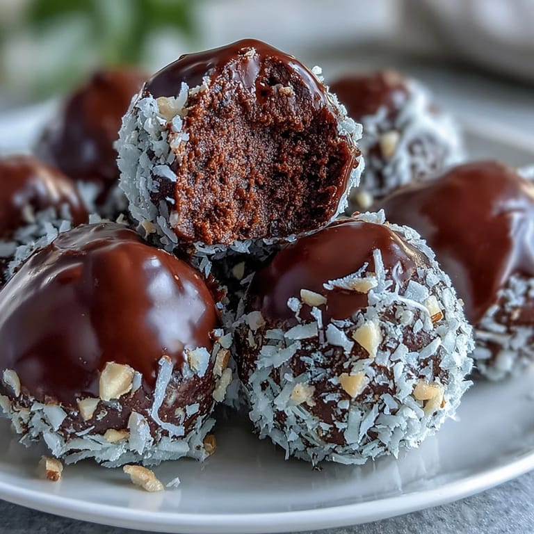 Handmade Chocolate Truffles with shredded coconut coating, served in mini paper cups on a dessert platter for a party.