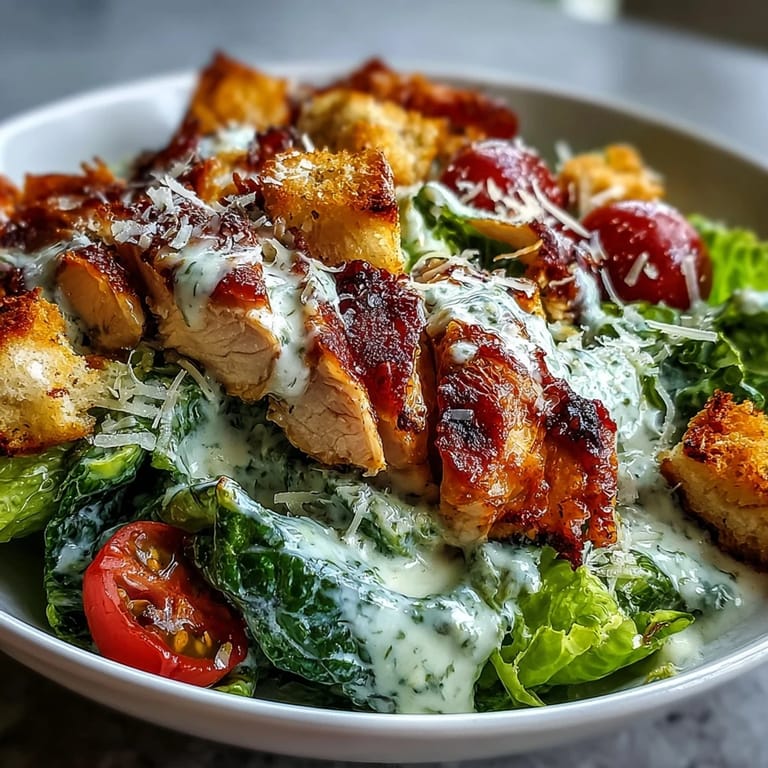 A fresh Romaine Caesar Bowl with roasted chickpeas and creamy homemade Caesar dressing.