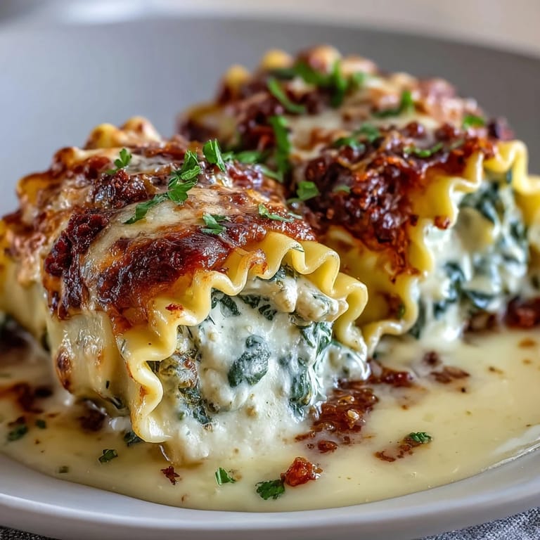 Garlic Butter Lasagna Roll-Ups plated on a wooden board, served alongside a crisp green salad and a glass of white wine.
