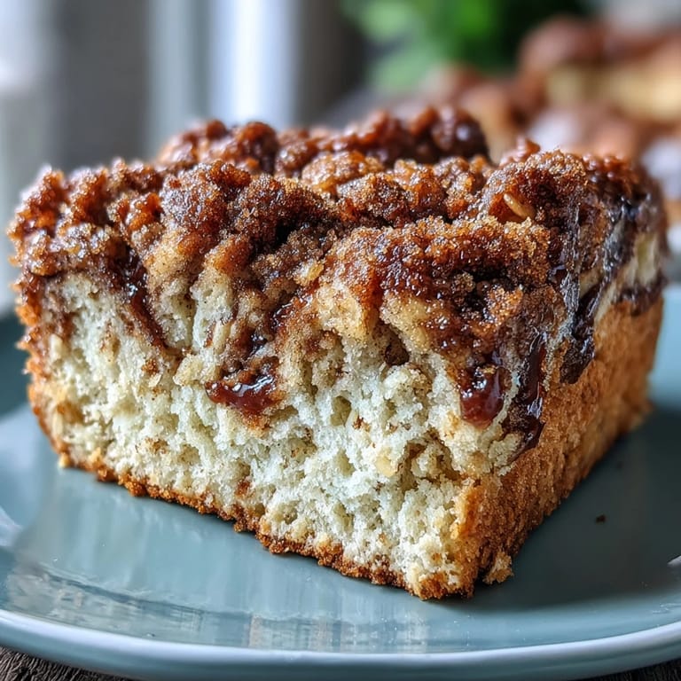 Sliced portions of warm High-Protein Cinnamon Swirl Coffee Cake Oats served with yogurt on plates.