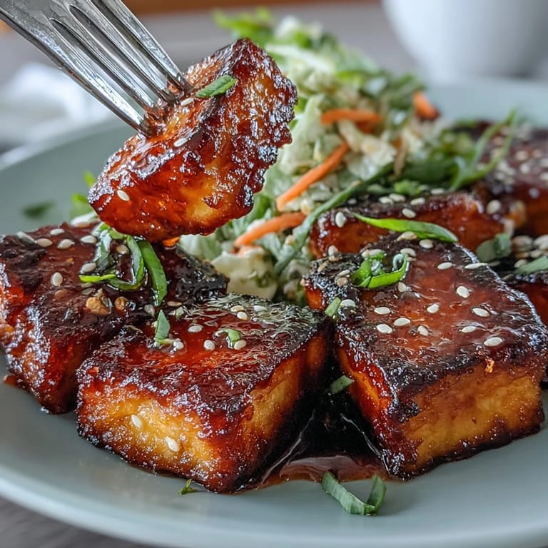 Vibrant vegan lettuce cups filled with sweet chili tofu and crunchy red cabbage-carrot slaw, garnished with sesame seeds.  