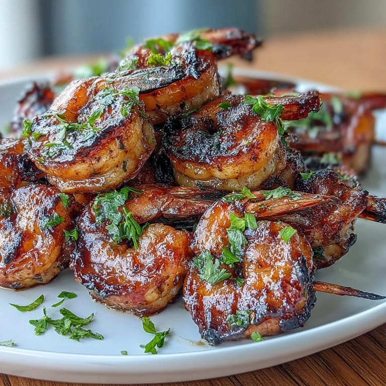 Colorful jerk shrimp skewers sizzling on the grill, paired with creamy coconut rice and fresh cilantro for a tropical feast.