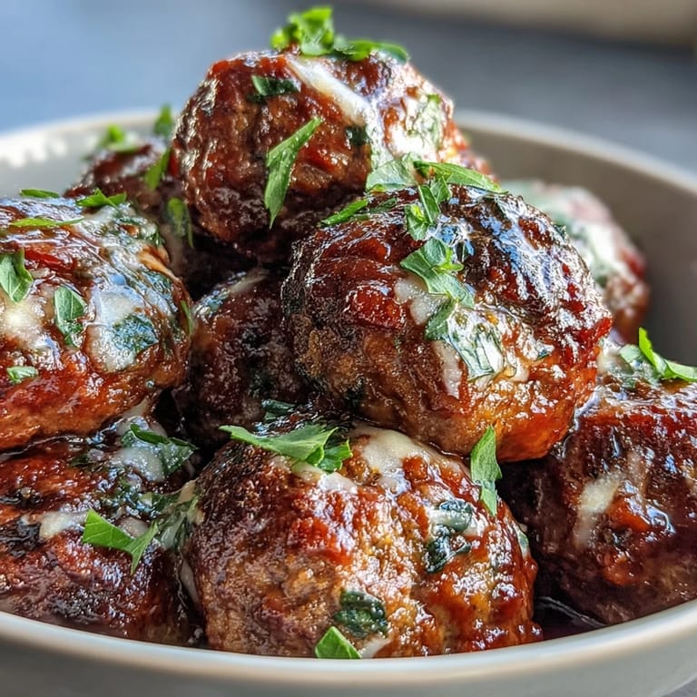 Flavorful slow cooker meatballs with Parmesan and garlic, served warm in a rustic tomato sauce for your next gathering.