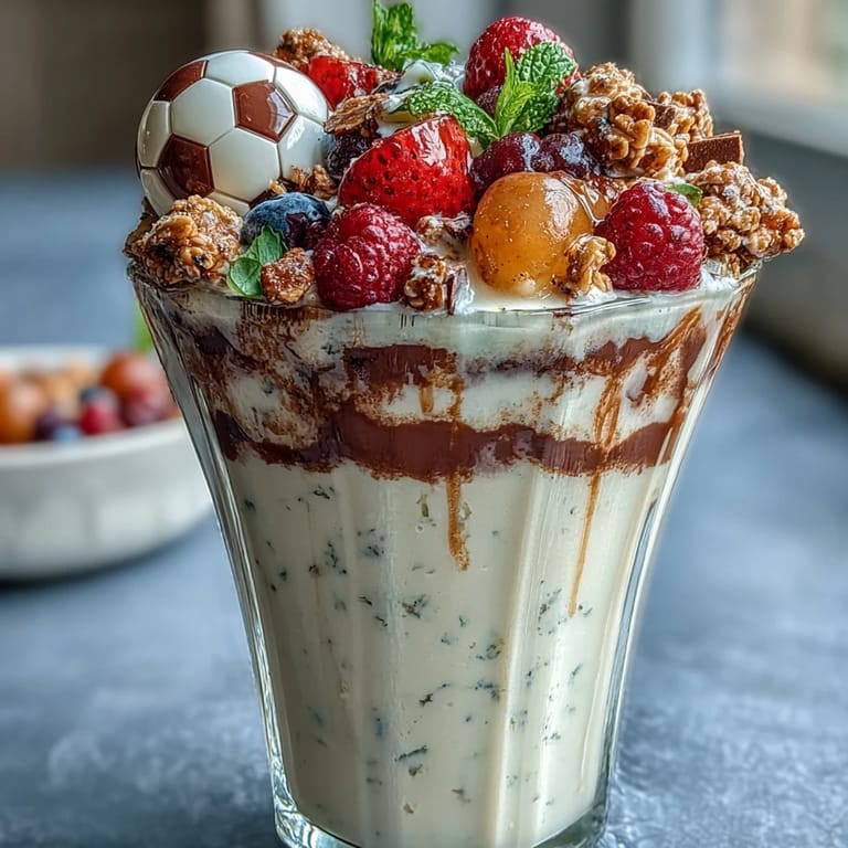2. Individual snack cups layered with creamy vanilla yogurt, fresh fruit, and crunchy granola, topped with festive soccer ball toppers for a fun team treat.