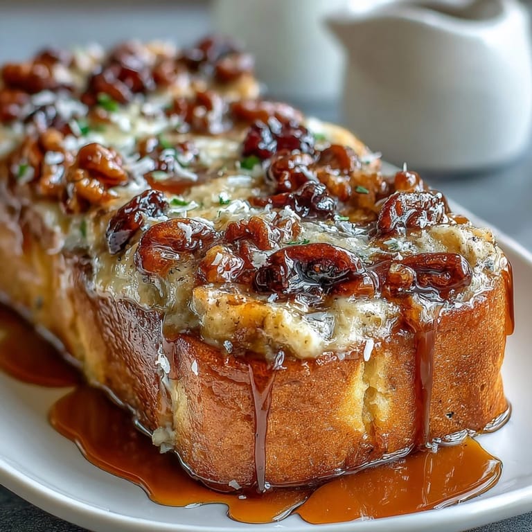 Layers of capirotada Mexicana feature bolillo bread, cinnamon-spiced syrup, dried fruits, and nuts, topped with mild cheese for a comforting dessert.