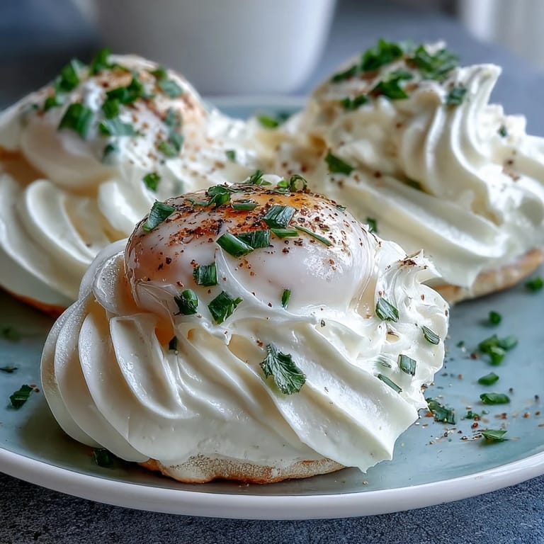 Golden-baked cloud eggs with crisp edges and tender centers, garnished with fresh herbs for a light start.