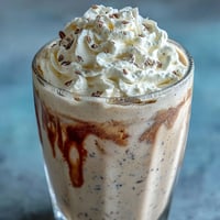 A creamy vanilla bean frappuccino protein shake blended with Greek yogurt and ice for a frosty, satisfying drink.