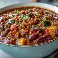 Healthy Easy One-Pot Turkey Chili with Beans in a rustic pot, garnished with fresh cilantro and shredded cheese, served with lime wedges on the side.