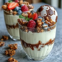 1. Colorful fruit and granola snack cups filled with yogurt, strawberries, blueberries, and grapes, perfect for soccer teams and game days.