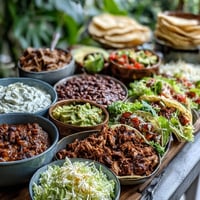 Vibrant DIY Taco Bar for Outdoor BBQ, loaded with colorful toppings for fun.